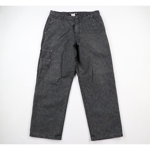 Vintage 90s Guess Mens 34x32 Spell Out Baggy Wide Leg Denim Jeans Black USA